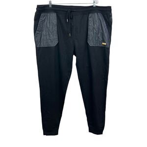 Parish Nation Sweatpants Faux Leather Pockets Drawstring Cuffed Black Men 4XL‎